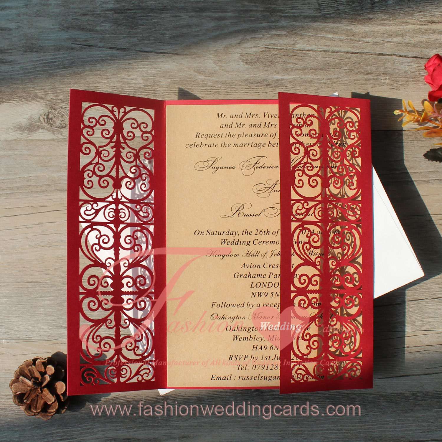 Elegant Red Laser Cut Out Wedding Invitations Design